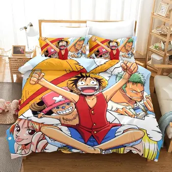 

KTLRR 3D Print One Piece Bed Linen Set Cartoon Anime Character Bedding Set Blue Microfiber Home DUvet Cover Set 3PCS