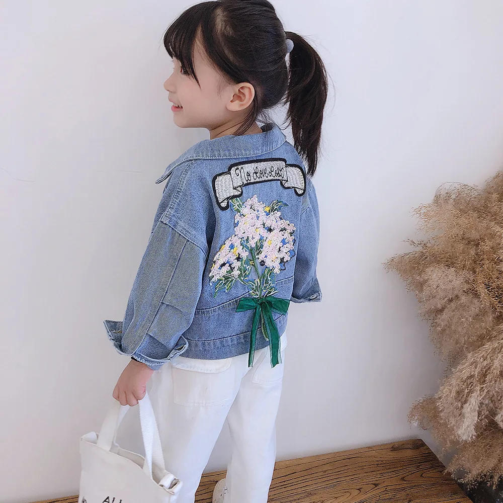 

Girls 2019 Autumn New Style Spring And Autumn Embroidered Jeans Coat Children Cool Western Style Jacket Fashion