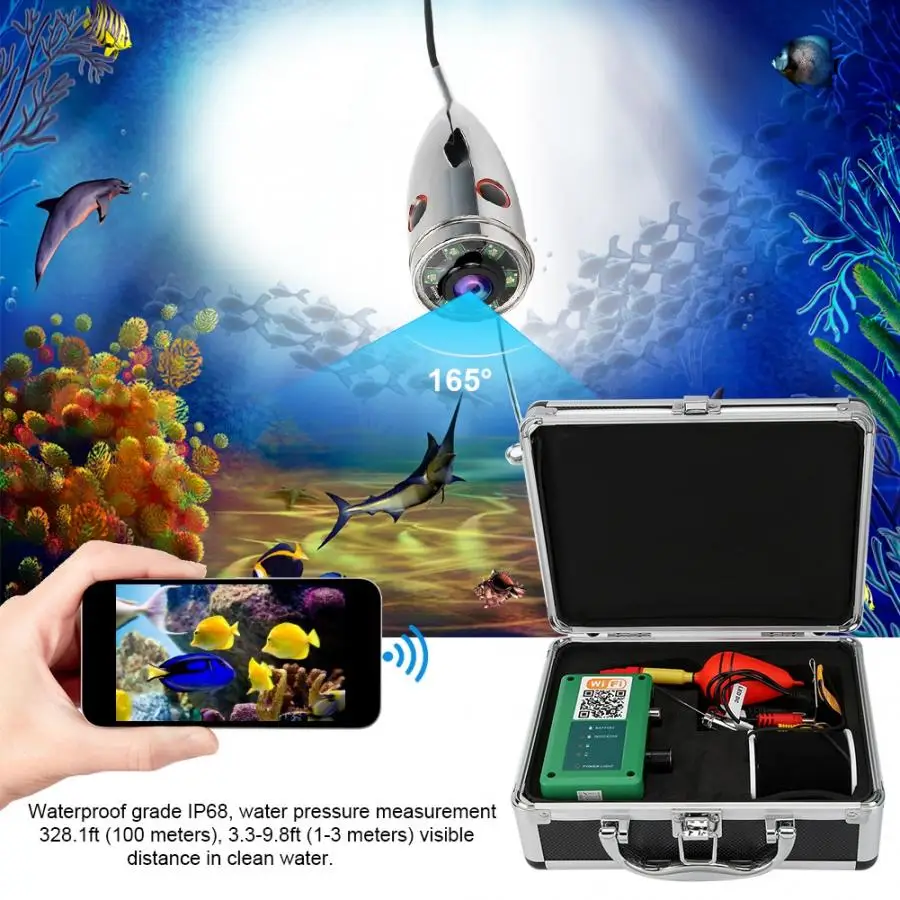 720P WiFi 6LED IP68 подводная видеокамера 49.2ft кабель для рыбалки дайвинг 100-240V