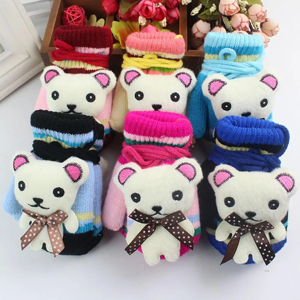 Studyset Boy gloves Girl Cute Cartoon Warm Thickening Knitted Gloves for Winter Autumn acrylic Cartoons children