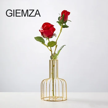 

GIEMZA Wire Vase Ins Golden Vases Simulation Dried Flower Decor 1pc Creative Living Room Flowerplant Desktop Decoration