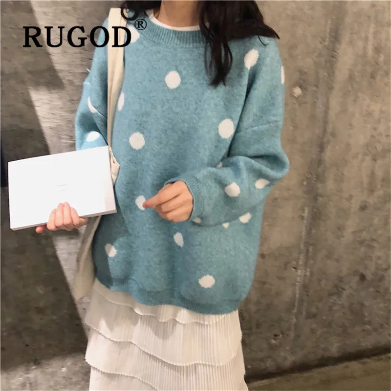 RUGOD Модный женский свитер с принтом в горошек, Harajuku, Повседневный, Осень-зима, теплый, утолщенный, пуловеры для девушек, плюс размер, Свитера 3XL 4XL
