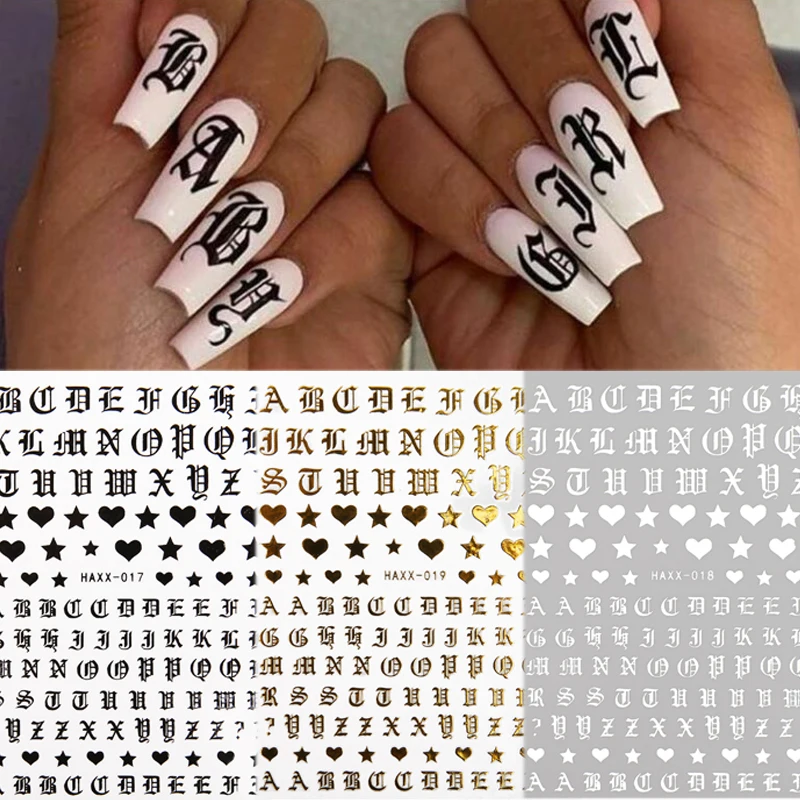 

1pcs Nail Stickers Sliders Letter Black Words 3D Water Transfer Decals Design Self-adhesive DIY Tips Nail Art Decorations
