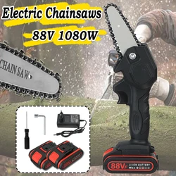 Mini scie à chaîne électrique 1080W, coupe bois, élagage, travail du bois, une main, jardinage, bûche, batterie 88V 