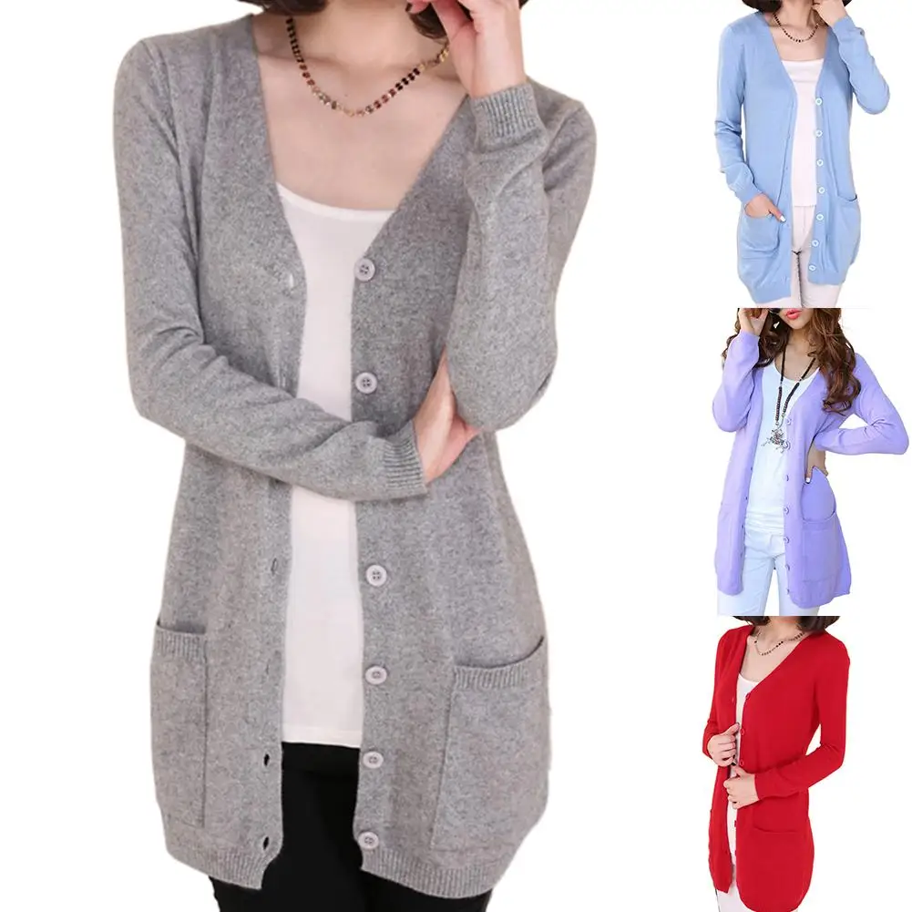 2020 Otoño e Invierno de talla grande de las mujeres de manga larga de Color sólido cárdigan de botones Midi delgada de capa abrigo mujeres ropa свитер женский