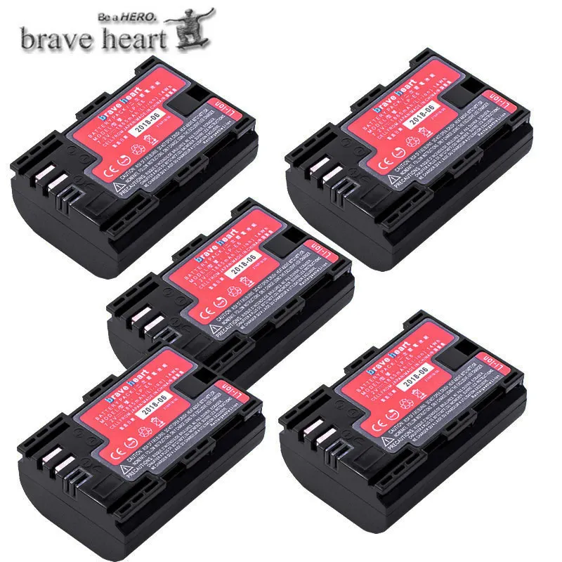 5battery Высокий задний Ёмкость LP-E6 LPE6N LP E6N LP E6 LP-E6N Батарея для цифровой однообъективной зеркальной камеры Canon EOS 6D 7D 5DS 5DSR 5D Mark II Характеристическая вязкость полимера 5D 60D 60Da 70D - Цвет: 5battery