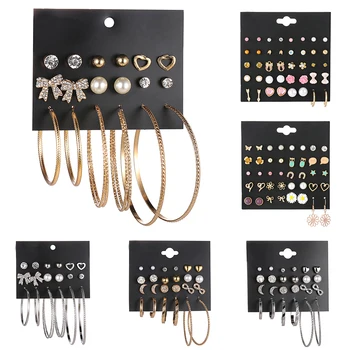 

Set Women's Pearl Flower Crystal Stud Earrings Girls Elegant Star Moon Rose Flower Fashion Girl Small Ear Lady Mini Jewelry Gift