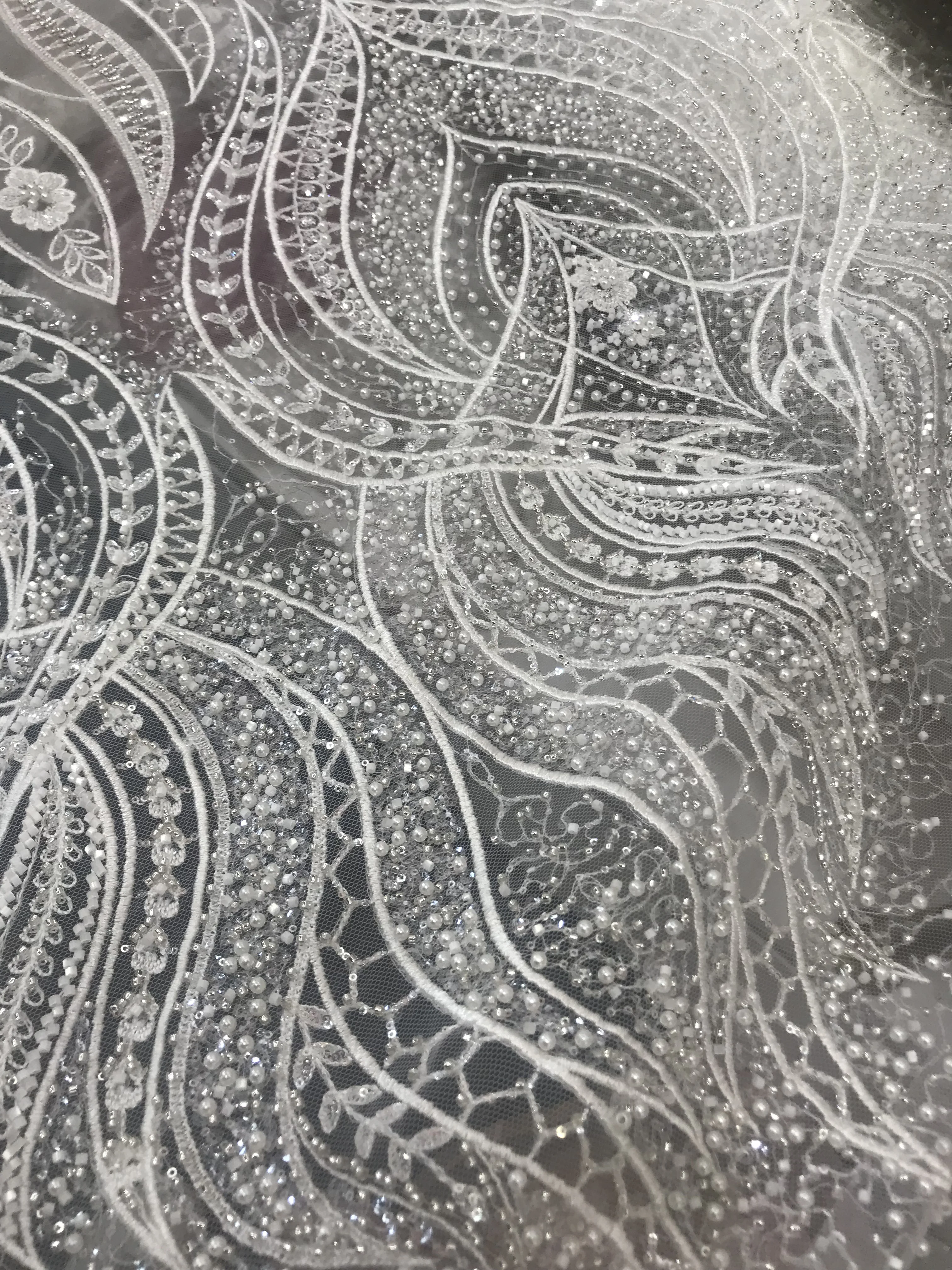 

embroidery mesh lace african with beads french beaded lace fabric ZH-108881 for evening dress