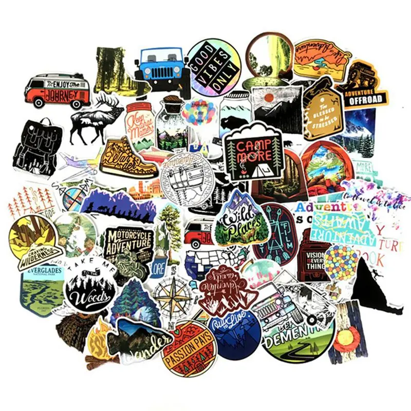 65PCS Camping Landscape Stickers Outdoor Adventure Climbing Travel Waterproof Sticker to DIY Suitcase Laptop Bicycle Helmet Car