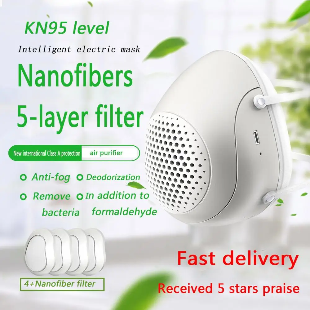 

PM2.5 Dust Mask Smart Electric Fan Mask Anti-Pollution Breathable Mask Anti Smog Dustproof Outdoor Mask with 4 Filters