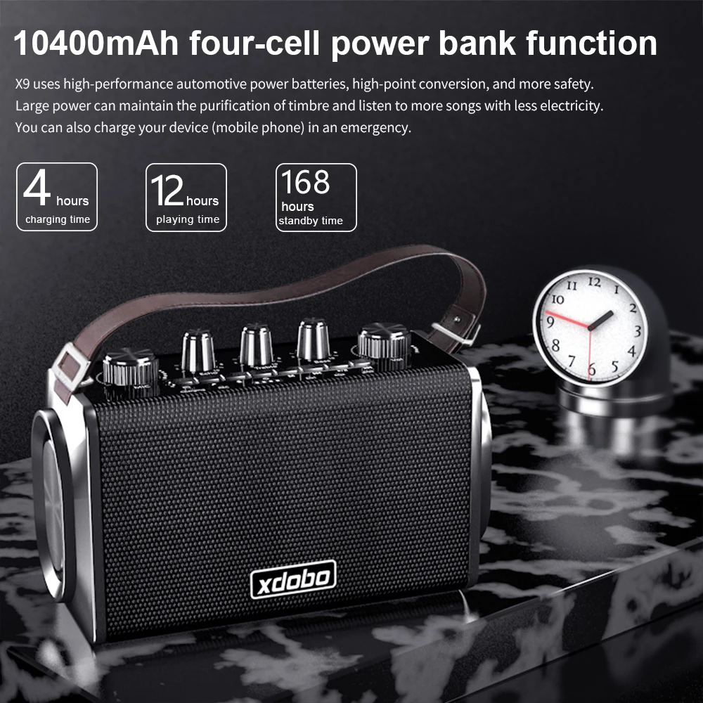 X9 60W Altoparlante portatile per karaoke all'aperto Bluetooth IPX5 Subwoofer impermeabile Sistema audio Colonna bassi TF/USB_voghion.com