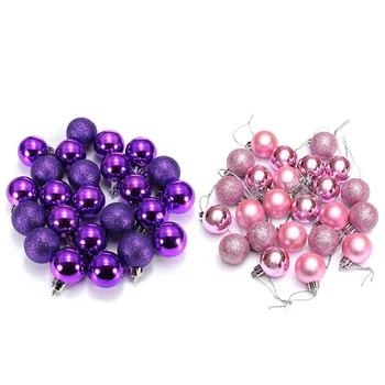 

48 Pcs Chic Christmas Baubles Tree Plain Glitter XMAS Ornament Ball Decoration , 24 Pcs Pink with 24 Pcs Purple