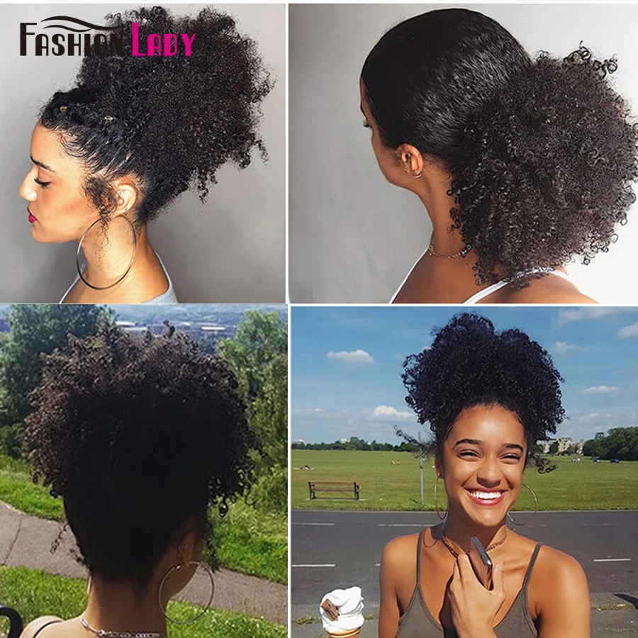 Модные женские волосы Remy афро кудрявые хвосты на шнурке клипсы в человеческих