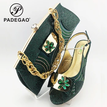 

Leisure Style Slingbacks Afrian Women Shoes and Bag Set in Green Color Peep Toe Nigerian Lady Shoes Matching Bag for Party