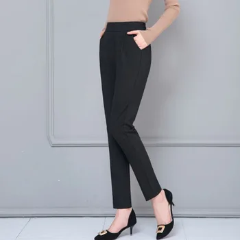 

2020 Spring & Autumn Women's Slim Classic Trousers Casual Fashion Solid Color Mid Waist Long Trousers Office Commute Wild Pants