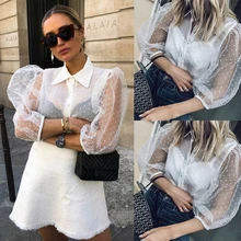 *#Best Price 2019 Fashion pearl button transparent white shirt Ladies sexy Lapel wave point Daily Wild Style Long Sleeve Casual Shirts D30 *#Best Price 2019 Fashion pearl button transparent white shirt Ladies sexy Lapel wave point Daily Wild Style Long Sleeve Casual Shirts D30