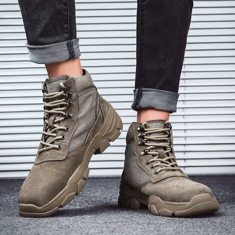 

Winter Autumn Men Boots Fashion Retro Lace-up Work Boots Warm Non-slip Snow Booties Big Size 39-48 Male Winter Shoes