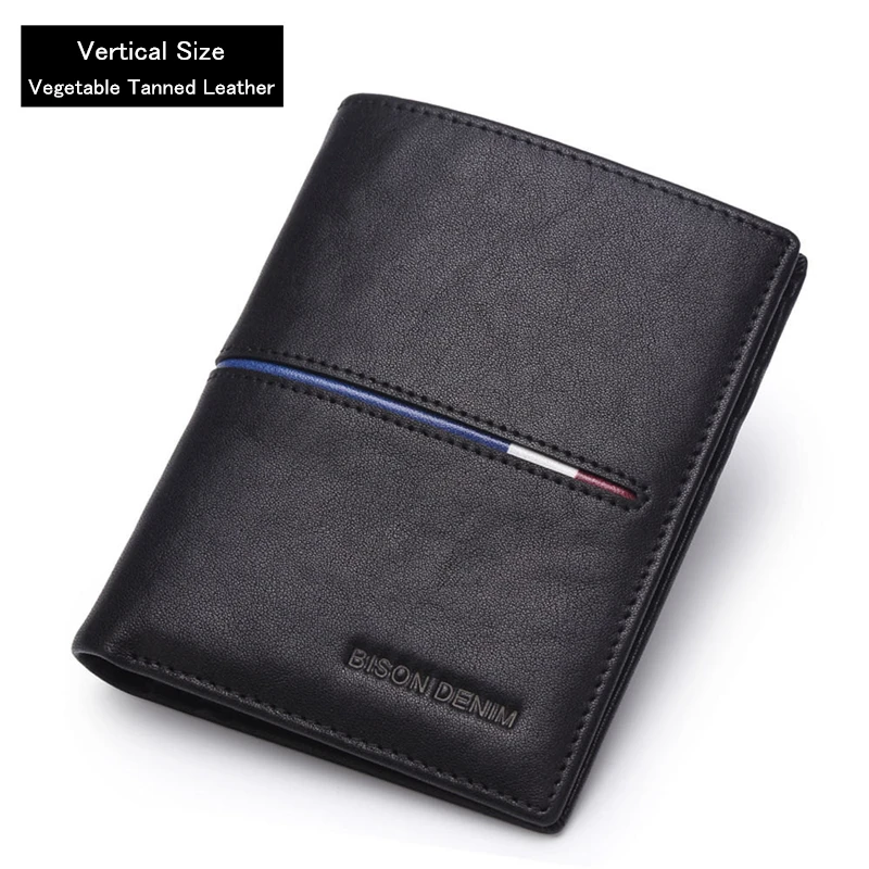 Vertical-tanned Мужские кошельки BISON DENIM из воловьей кожи, многофункциональный кошелек из воловьей кожи для монет, тонкий кошелек из натуральной кожи, мужские держатели для карт N4437 - Цвет: Vertical-tanned