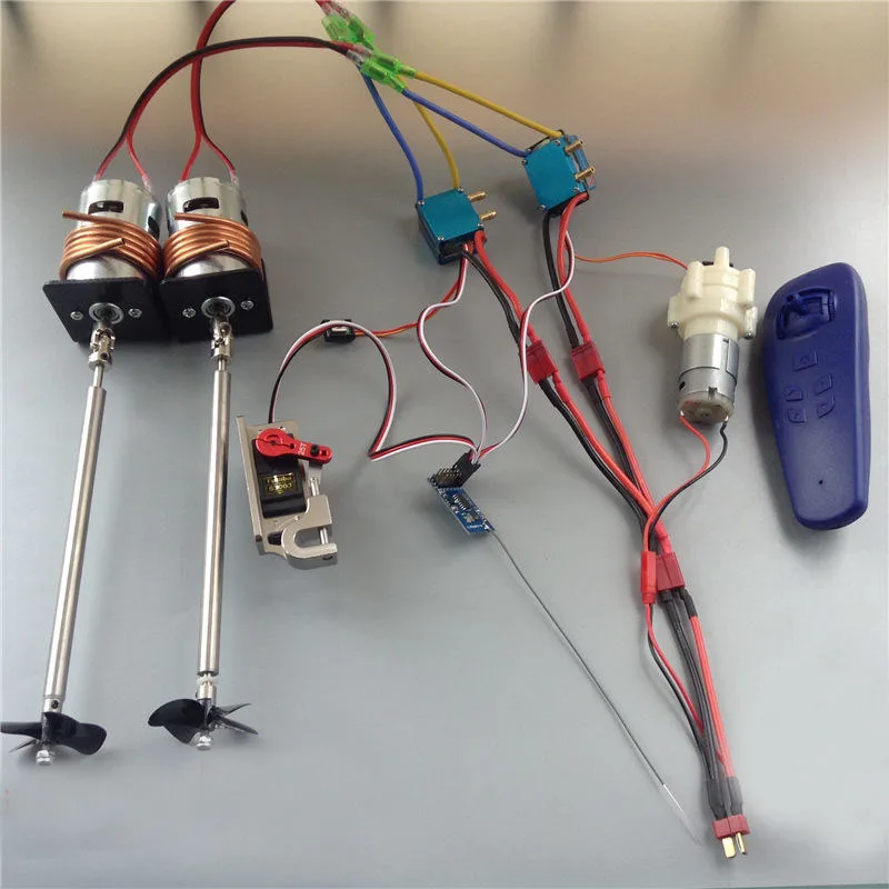 1Set RC Boat Parts Full Drive Kit 2.4G Controller+Dual 12V 775 Motor+S3003 Servo+Paddle+Silicone Tube+Shafting+Dispenser+Pump