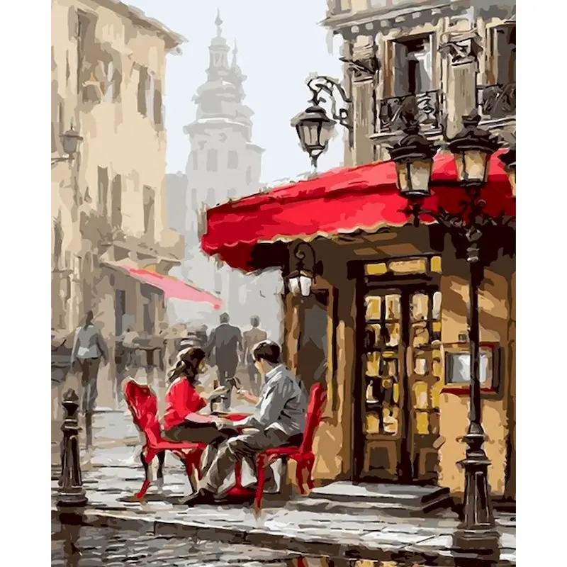 thumbnail image 1 of Pintura de ciudad personalizada por números para adultos, kits de bricolaje, pintados a mano sobre lienzo, marco de bricolaje, dibujo de imagen al óleo para colorear por número, 1 of 5
