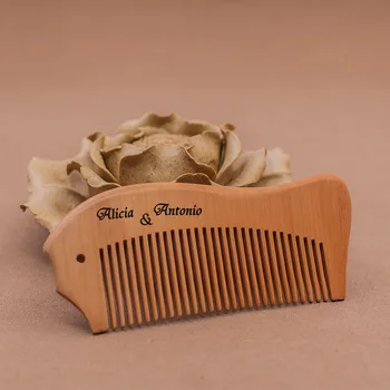 

50pcs/lot Personalized Comb Wedding Gift Peach Wood Comb + Customized Write Names Logo+ Free Shipping