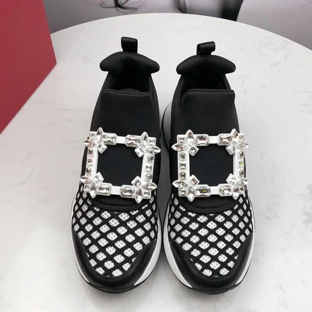 

BELLECOM 2019 Autumn New Square Button Daddy Shoe Mesh Breathing Comfortable Increase Women's Sports Shoes