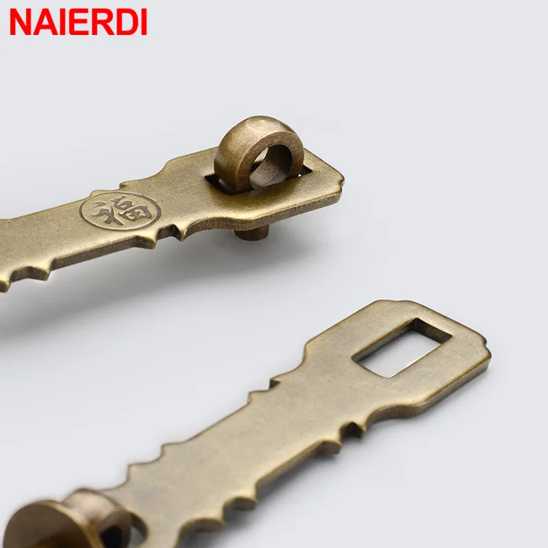NAIERDI Pure Copper Vintage Chinese Locks Antique Bronze Hasp Latch Padlock Retro Lock Jewelry Box Padlock for Wooden Box
