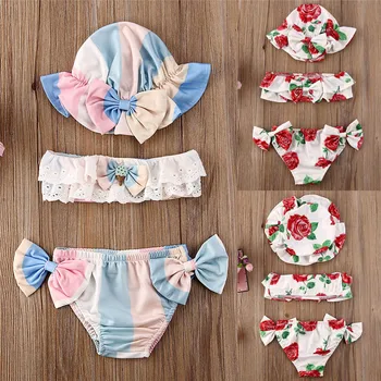 

2020 Summer Swimwear for 1-24M Kids Toddler Baby Girls Floral Bikini Swimsuit Bathing Swimming Suit Bikini Set with Hat Swimwear