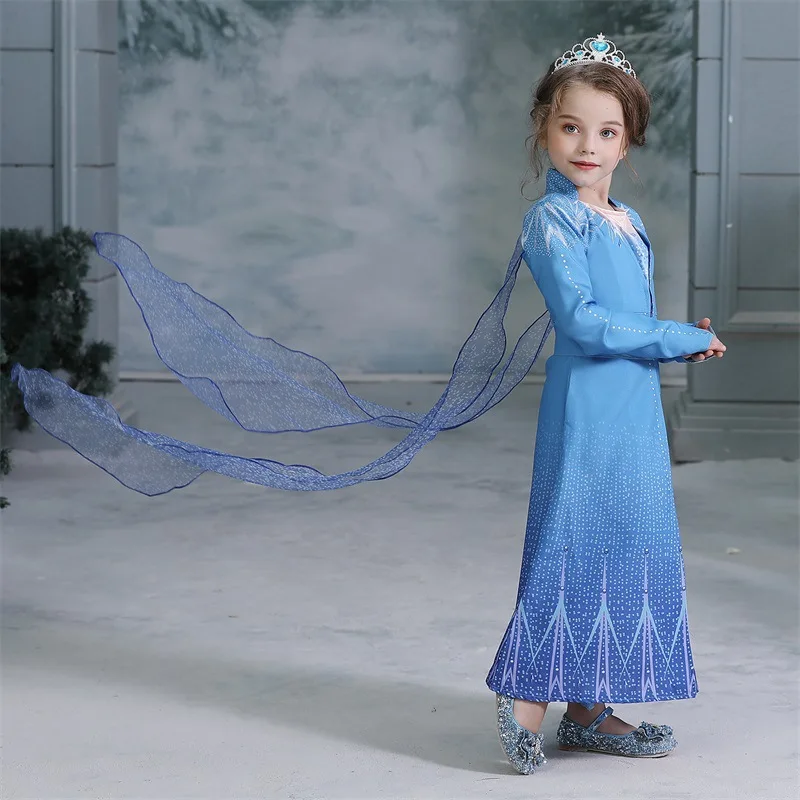 С изображением Анны и Эльзы 2 новых платьев для девочек на Хэллоуин Косплэй костюм платье с длинным рукавом с изображением принцессы Эльзы детское костюм для Детские платья для девочек на возраст 4, 6, 8 10
