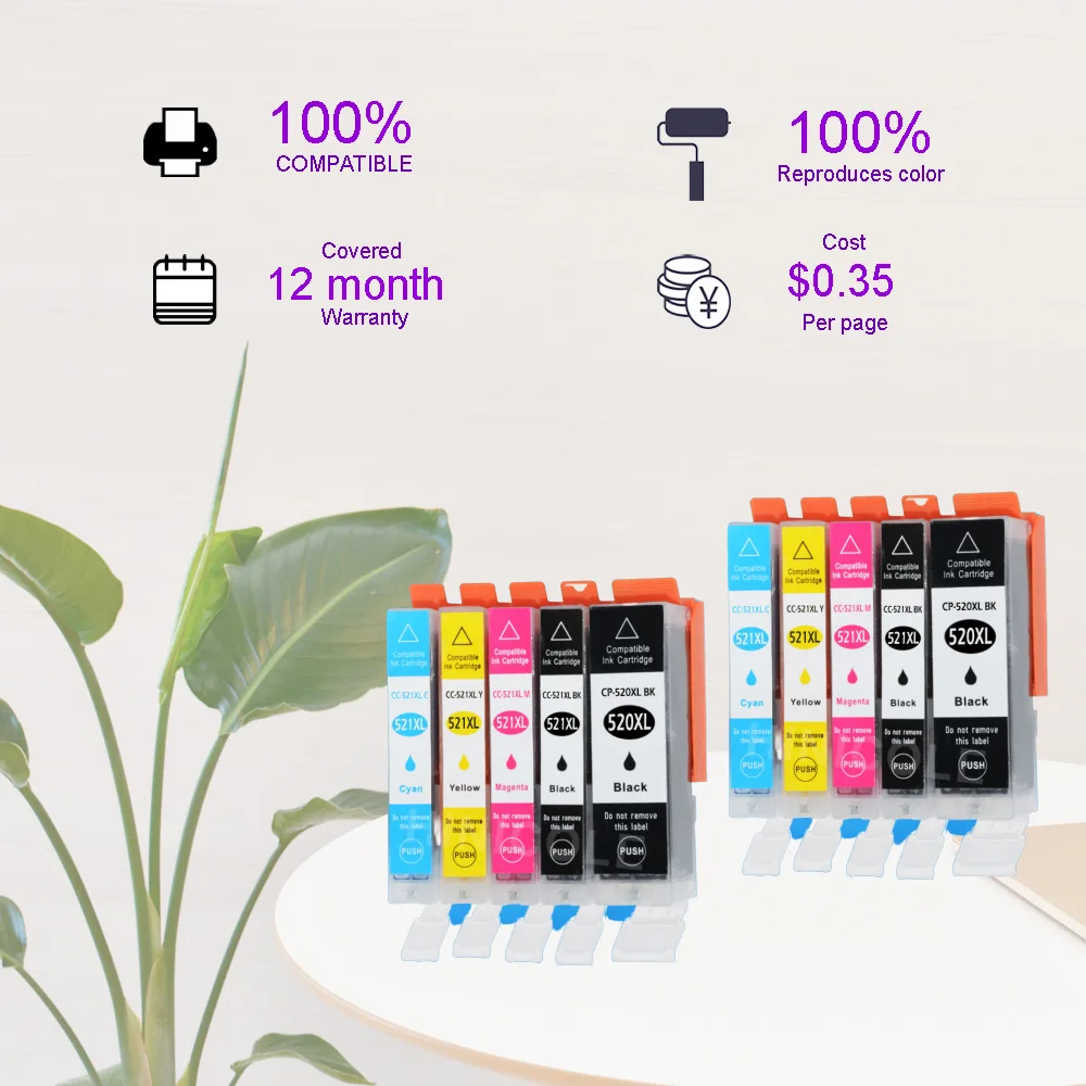 10PK Compatible Ink Cartridges PGI-520 CLI-521 for Canon PIXMA iP 3600 4600 4700 MP 540 550 560 620 630 640 980 MX860 Printer
