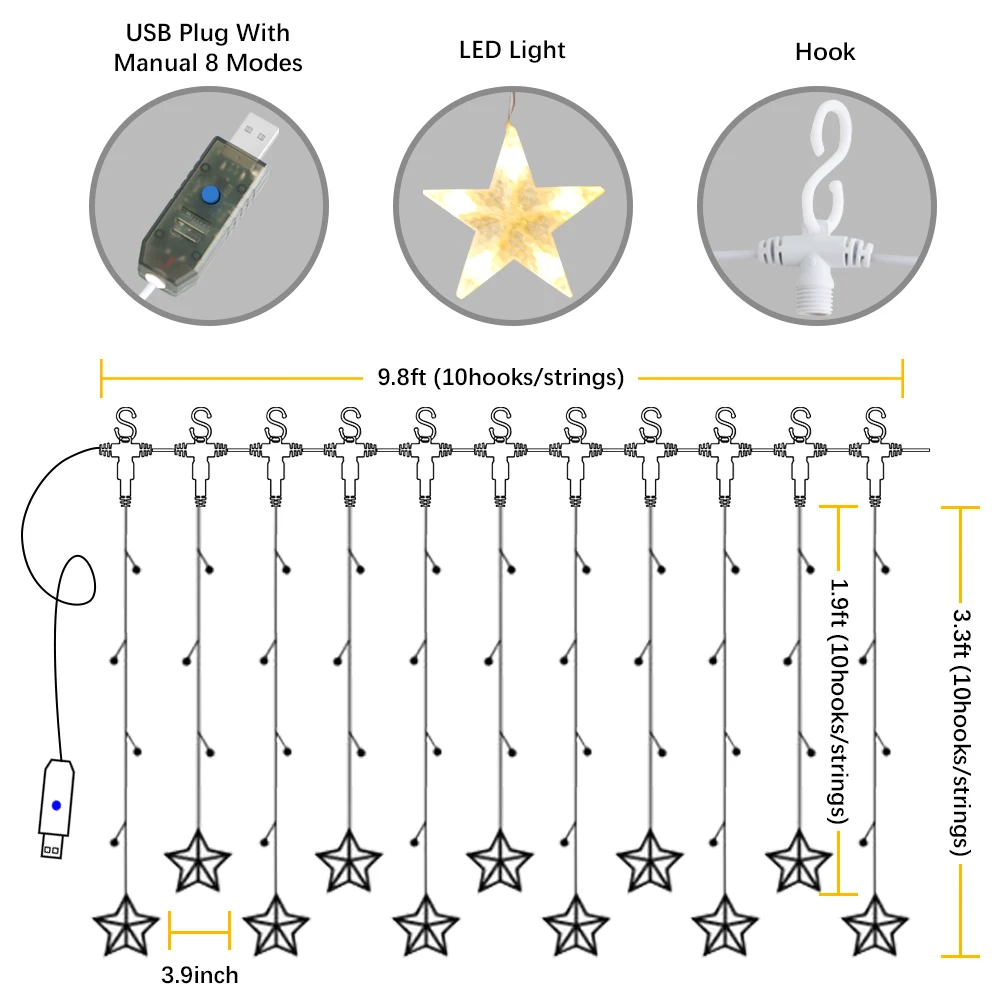 LEDGLE USB Star Занавес Свет Съемный Звездный струнный свет Звездный затемняемый оконный занавес струнный свет Крытый Спальня декоративный