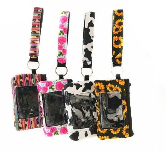 4 шт. Подсолнух Леопард корова цветок печатных Многофункциональный неопрен Обложка для паспорта ID Держатель карты Браслет клатч кошелек для монет