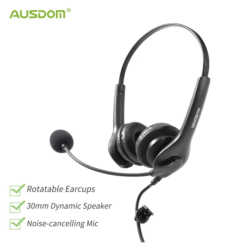 AUSDOM BS01 Wired Telephone Headset With Noise Cancelling Mic