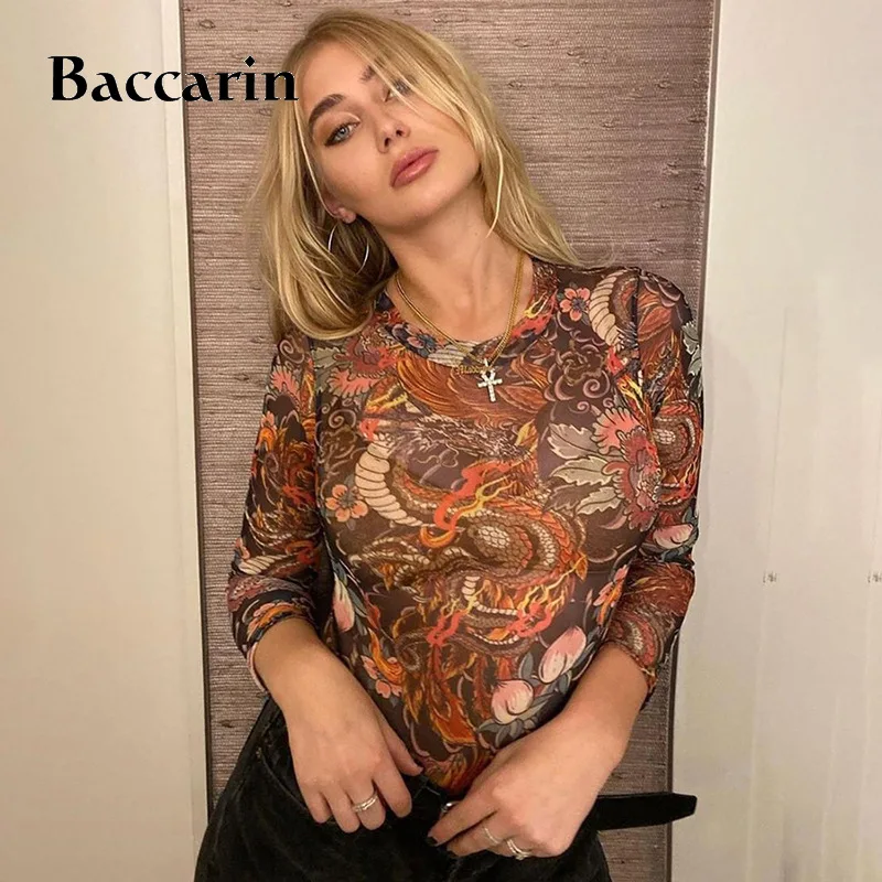 

Baccarin Printing Print O Neck Women Bodysuit Long Sleeve Bodycon Sexy Streetwear 2020 Autumn Winter Clothes Club Body Vintage