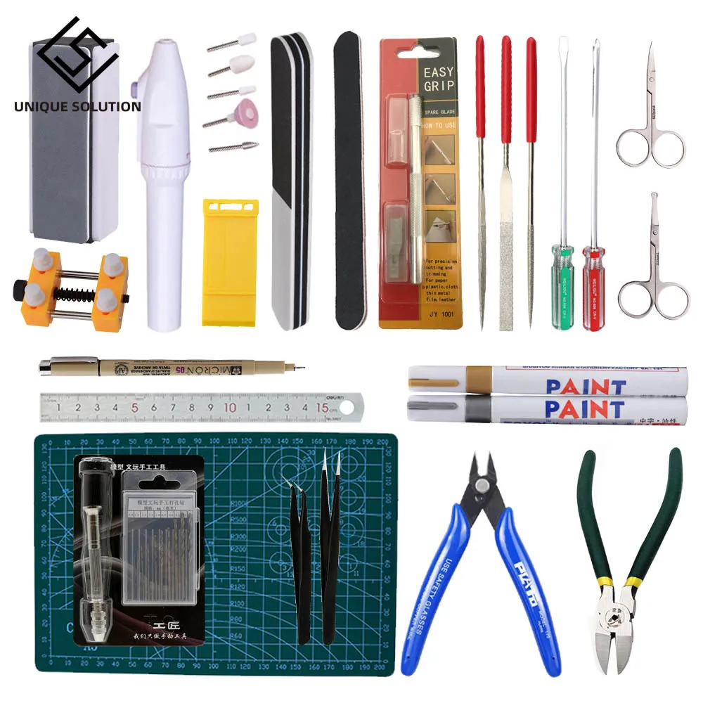 Model Building Tools Combo For Gundam Tools Military Hobby Model DIY Accessories Grinding Cutting Polishing Tools Set 40 in 1 ophir 3x diamond mini metal needle file tool set for gundam model polishing carving cutting craft diy hobby hand tool mg006 a c