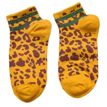 Женские хлопковые короткие носки Харадзюку до лодыжки с отделкой в рубчик, блестящие двухполосные носки с леопардовым принтом