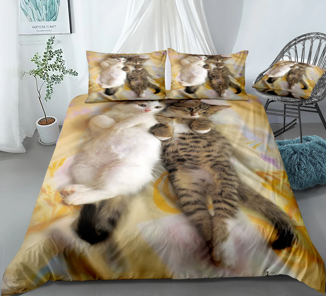 3d Cats Duvet Cover Set Kitten Siblings Lying Beside Sleepy Heads