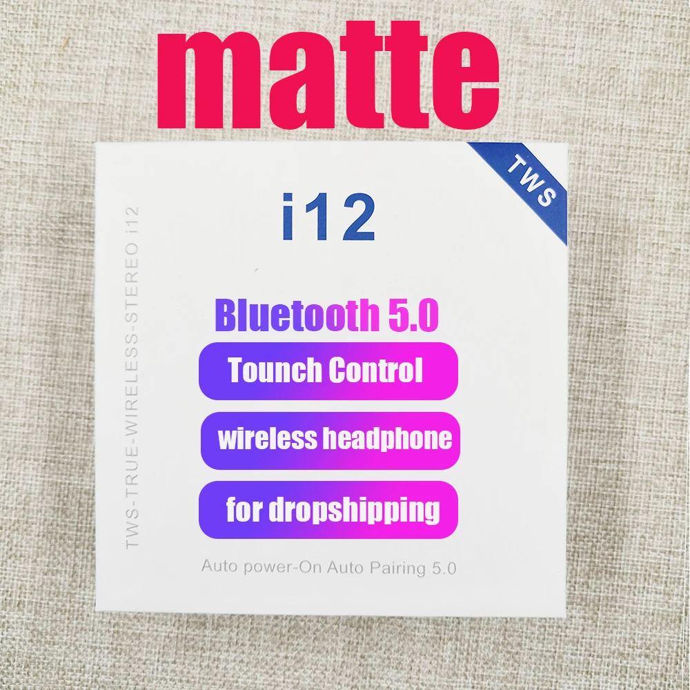 

vip dropshipping csv and Excel orders i12 TWS matte bluetooth 5.0 headphones earphone Pop Up Touch headset earpiece auriculares