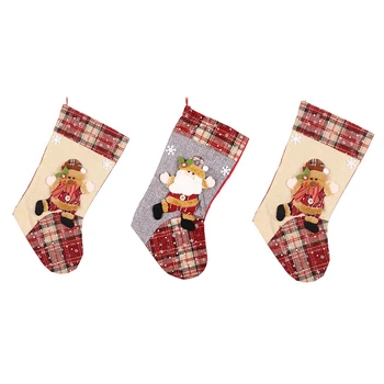 

3Pcs Christmas Tree Hanging Party Tree Xmas Decor Santa Stocking Sock Gift Candy Bags Bag for Children Fireplace Tree