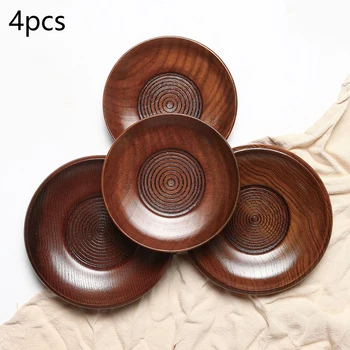 

4Pcs Natural Wood Plate Coaster Wooden Round Dish Serving Food Dessert Tool Snack Plate Cake Fruits Dish Room Dessert Service