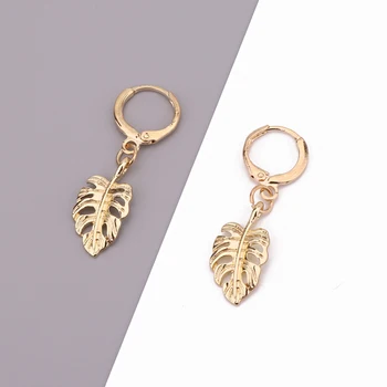 

Dayoff 1Pair Korean Creative Hollow Banana Leaf Hoop Earrings for Women Female Jewelry Simple Mini Feather Pendant Earrings E236