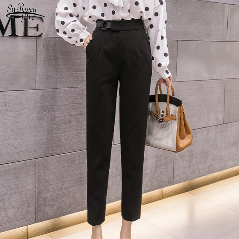 

Korean Loose High Waist Harem Pants Autumn Casual Solid Sashes Career Carrot Pants Spring Wild Nine-point Suit Pants Women 16428