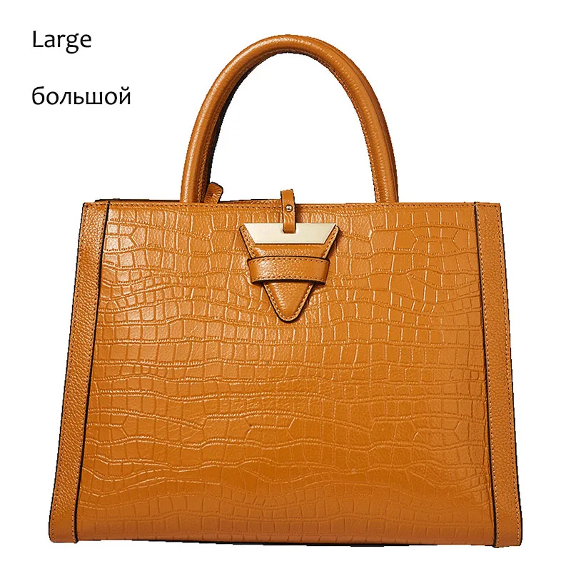 Женская сумка из натуральной кожи с узором «крокодиловая кожа», сумка через плечо с верхней ручкой Qiwang, черная сумка для женщин, сумочка,, женские ручные сумки - Цвет: brown Large