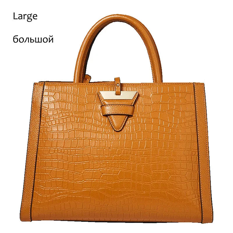 brown Large Женская сумка из натуральной кожи с узором «крокодиловая кожа», сумка через плечо с верхней ручкой Qiwang, черная сумка для женщин, сумочка,, женские ручные сумки - Цвет: brown Large