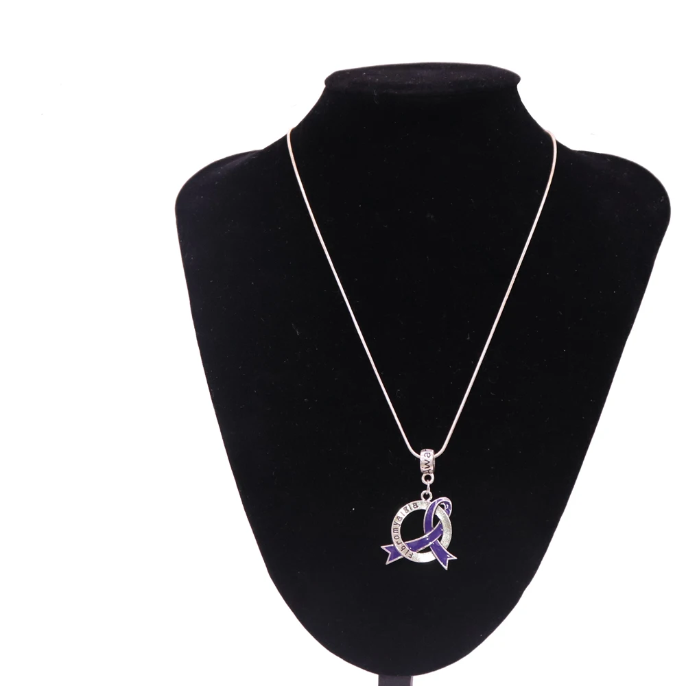 New Design Luxury Cancer Awareness Purple Ribbon Fibromyalgia Necklaces Custom