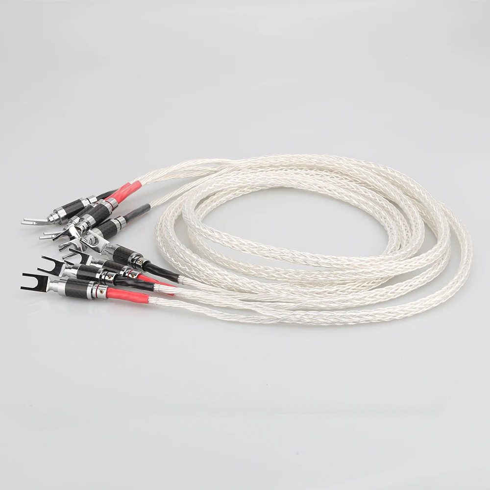  Pair 8Cores Twisted Silver Plated Audiophile speaker cable hifi speaker cable with carbon fiber spa