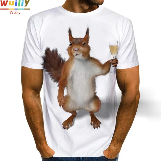 Men's Squirrel T Shirt 3D Print Shirt Animal Graphic Tees Lovely Pattern Tops Men/Women Cute Puppy Face Tee Funny Pet T-shirt Beer Squirrel