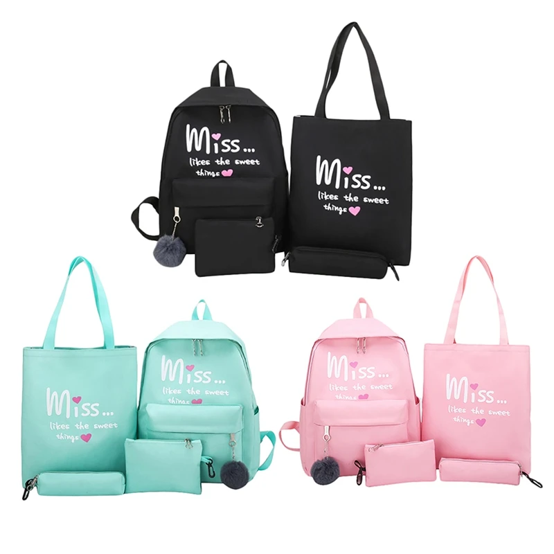 4Pcs/Set Women School Backpacks Schoolbag for Teenagers Girls Student Book Bag Student Backpack