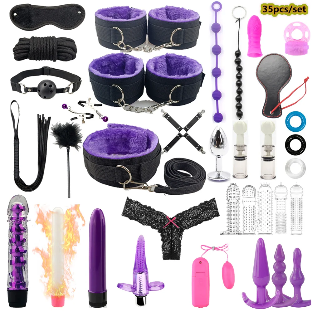 Adult Sex Products BDSM Sex Bondage Set Anal Plug Vibrator Dildo Handcuffs SM Slave Adults Games Sex Toys for Women