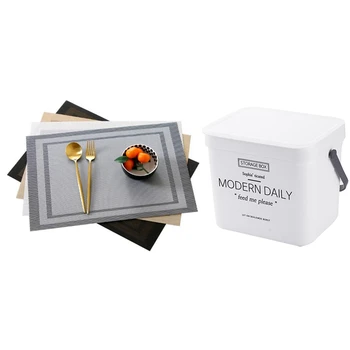 

6 Pcs Placemats Pvc Table Mats Woven Placemats Beige & 1 Pcs Garbage Box Dust Bin Cabinet Door Storage Plastic White